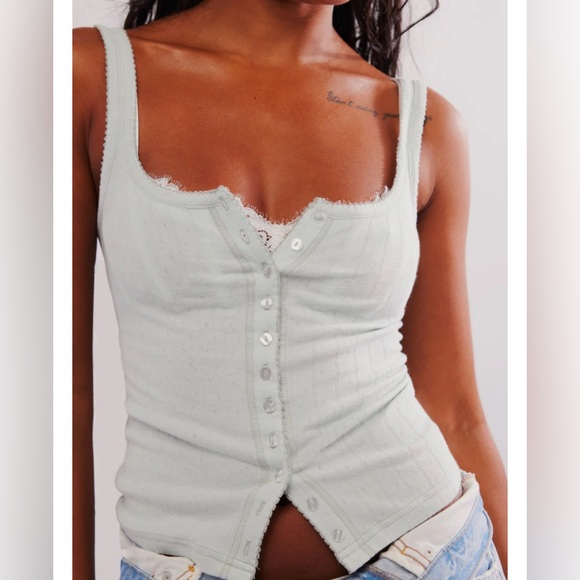 Free People End Game Pointelle Tank - Pale Aqua sz XS - Picture 1 of 9